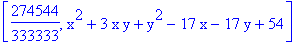 [274544/333333, x^2+3*x*y+y^2-17*x-17*y+54]